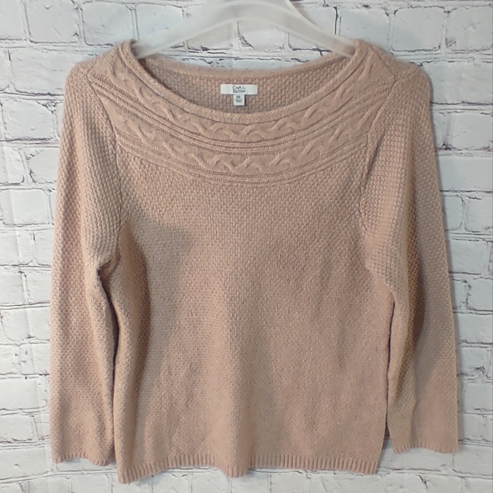 Croft & Barrow 2X Scoop Neck Pointelle Knit Beige Sweater